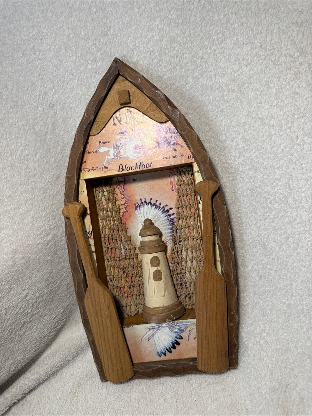 Wooden Boat Wall Art with Lighthouse Accent - Brown & Natural